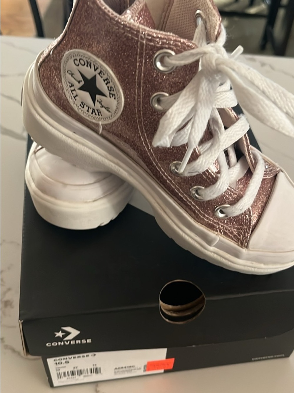 Converse Kids Glitter High Top Sneakers in Rose Metallic